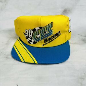 Vintage #90 CTS Racing Snapback Hat Big Logo Yellow Blue Needle Embroidered